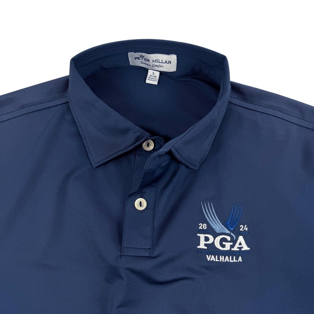 Peter Millar Summer Comfort Shirt Boys Large Blue Golf Polo 2024 PGA Valhalla